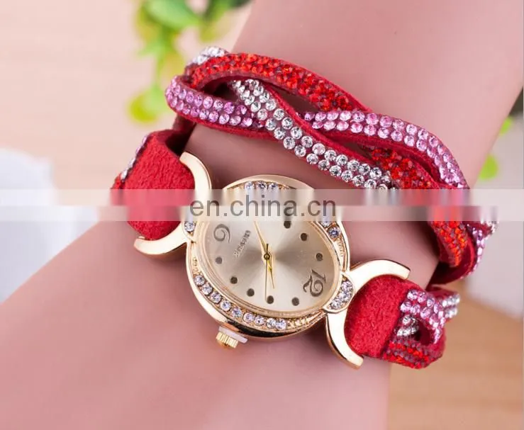 crystal woven leather Bracelet watch golden Quartz watch leather bracelets women leisure leather bracelet watch gifts for her