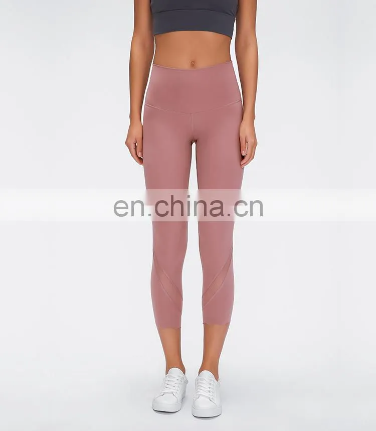 Top Quality Nylon Spandex Nude Feeling Women Yoga Wear Custom 3/4 length training yoga pants