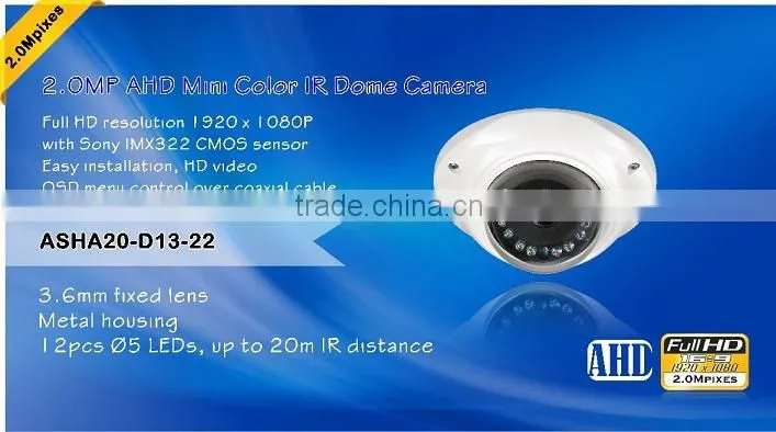Sony image 1080p ahd dome camera 3.6mm fixed Lens ir mini dome camera with osd controller and utc function 2.0MP color Camera