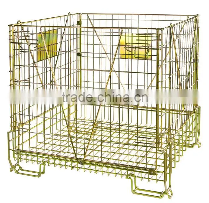 Wire mesh container with front drop gate