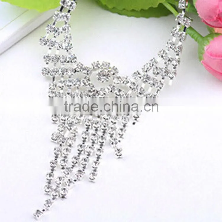 Ladies sterling silver fancy diamond necklace designs for women Simple elegant wedding dress set