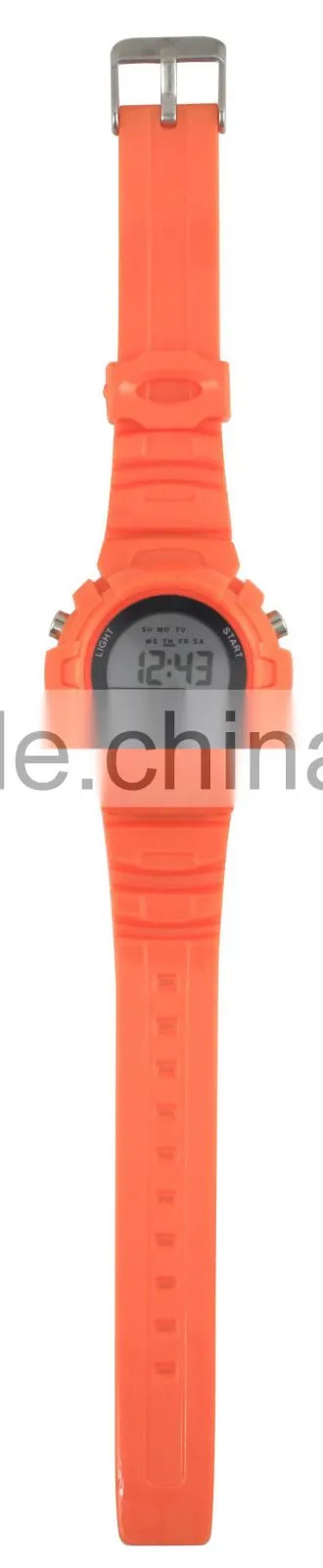 LP1186_OR Orange Colorful rubber strap, LCD display Stainless steel caseback children digital watch