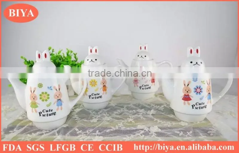moroccan tea pot Customized plain white ceramic porcelain tea pot & kettle for two cup and saucer rabit