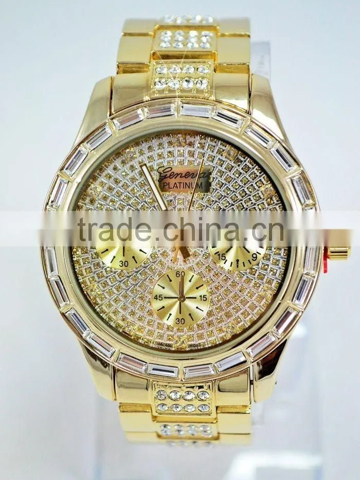 2016 New Arrival stylish Geneva Alloy Metal Hip Hop Bling Bling Watch, big face watch