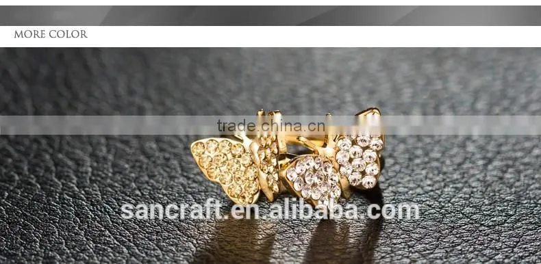 Adjustable two butterfly finger design for women saudi arabia gold wedding ring price