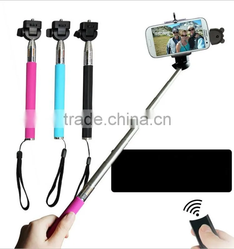 2015 new&hot selfie stick bluetooth, cable take pole selfie stick with cable