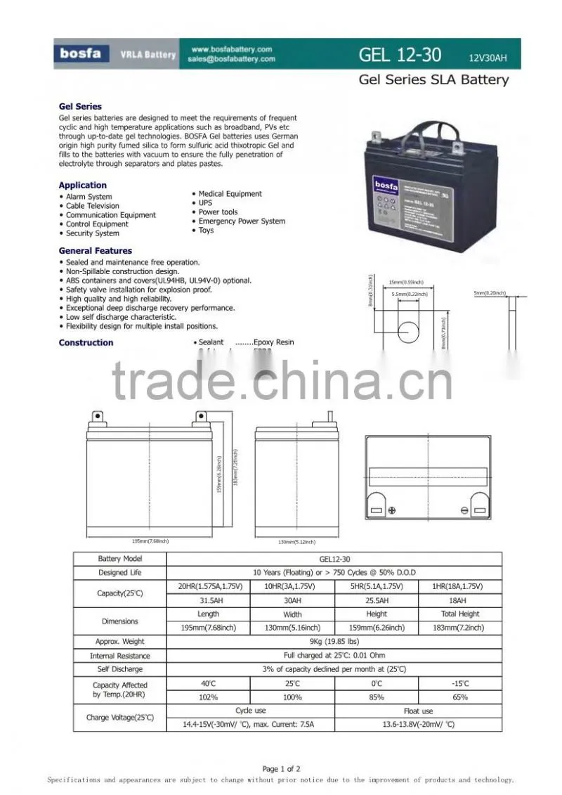 GEL12-30 gel colloid 12v30ah battery 12v 30ah sealed gel battery 12v 30ah battery for ups