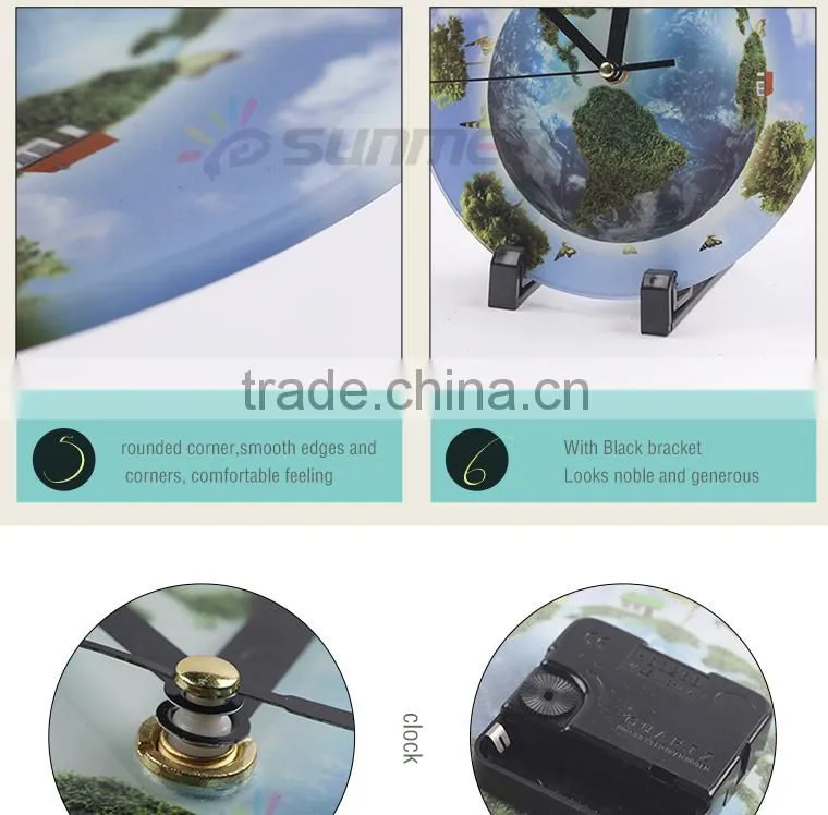 Sunmeta factory directly blank sublimation round shape glass photo frame with clock BL-27