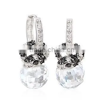 JINSE Black and Colorless CZ Hoop Earrings With Removable Snake Drops in Sterling Silver