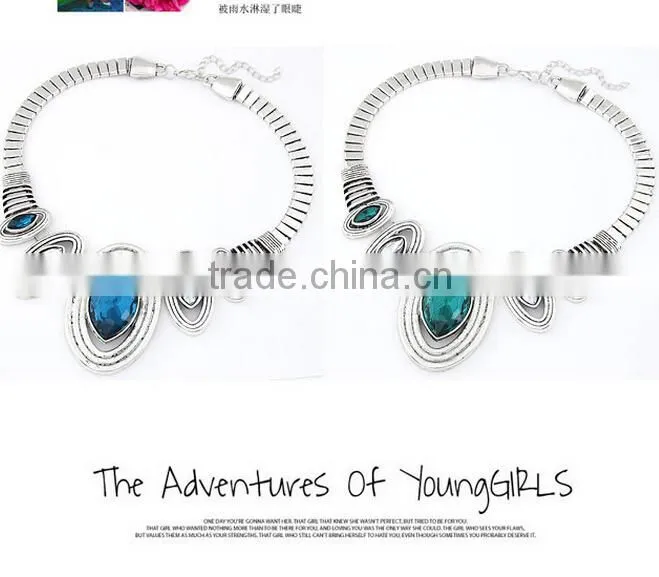 Hot!china wholesale Fashion American and European Popular Exquisite Noble Crystal silver Alloy Oval Charm statement Necklace