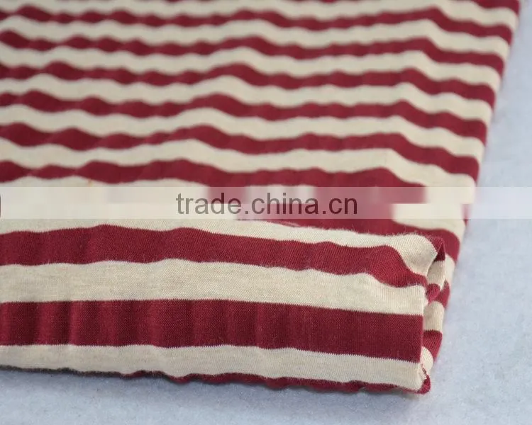 Jiufan Textile High Qty Knitted Fabric T/R Spandex Yarn Dyed Stripe Cream Maroon Stripe Fabric