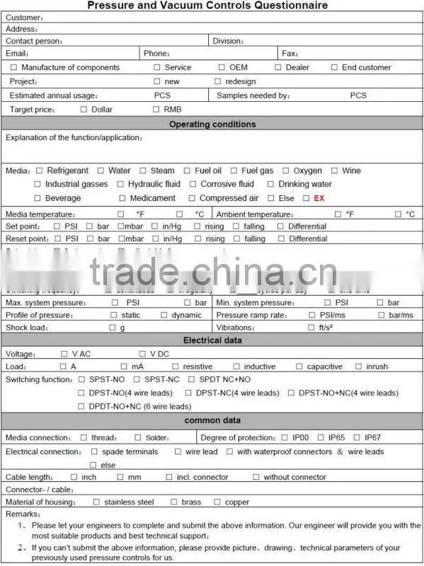 high temperature pressure switch