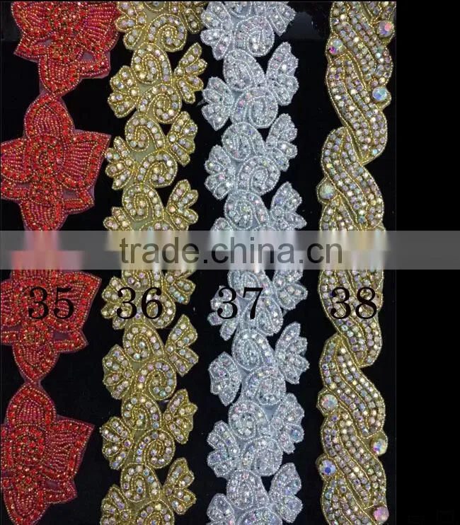 Rhinestone applique,crystal bridal Sash applique, Rhinestone trim applique, rhinestone embellishment,wedding beaded applique