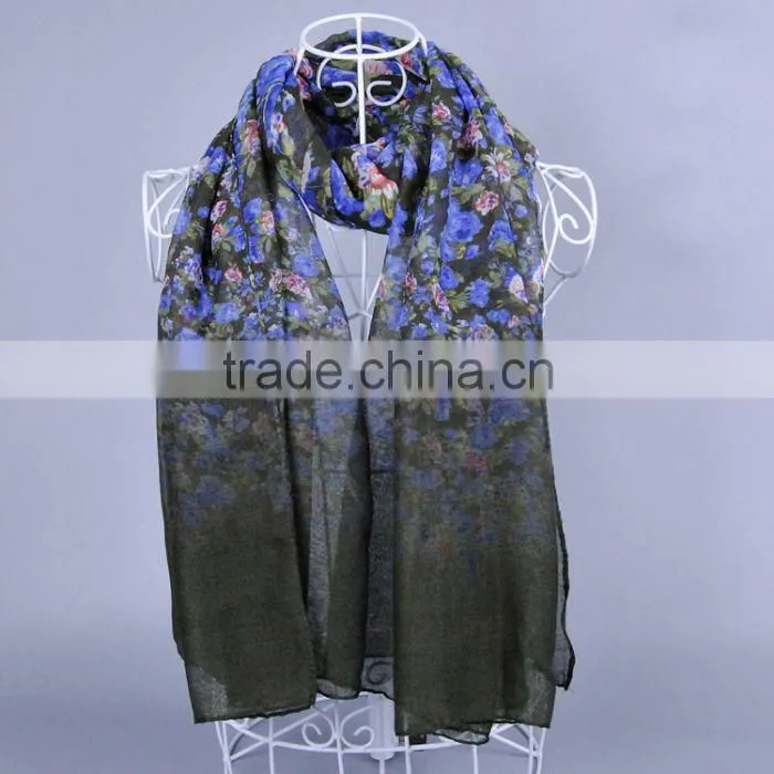 OMBRE Fashion scarf Flower Pattern Women Voile Scarves 180*90 Pashmina Shawls Muslim