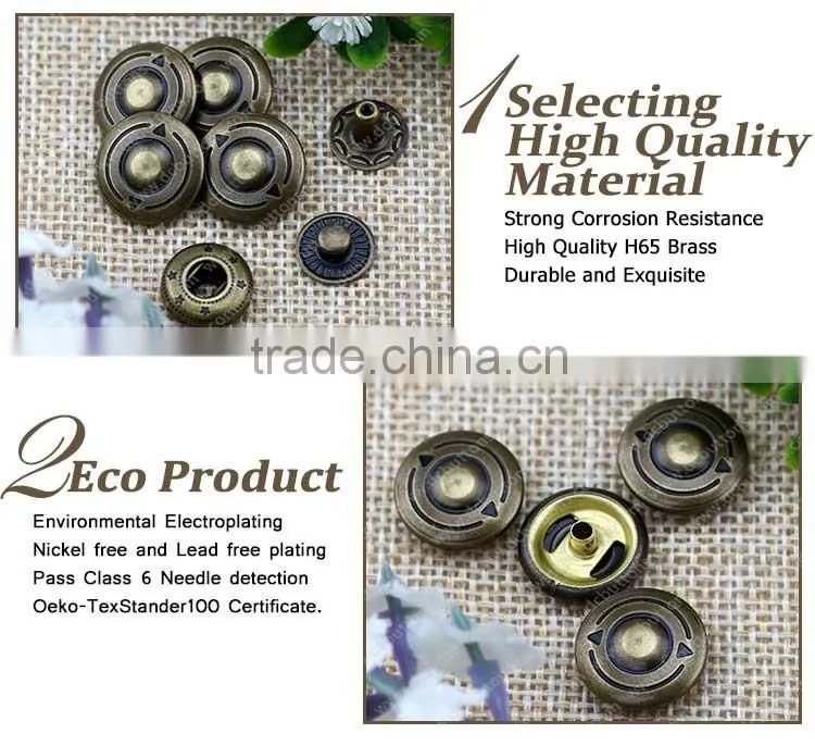 Fashion antique brass plating metal button four parts snap button for coat