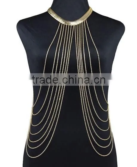 2016 Women Summer Bikini Tassels gold body jewelry, long sexy body chains