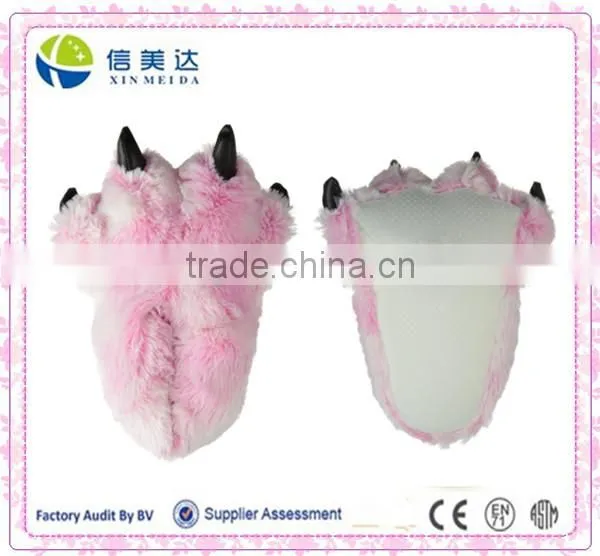 Soft 15" Pink Furry Tiger Plush Slippers, Medium size