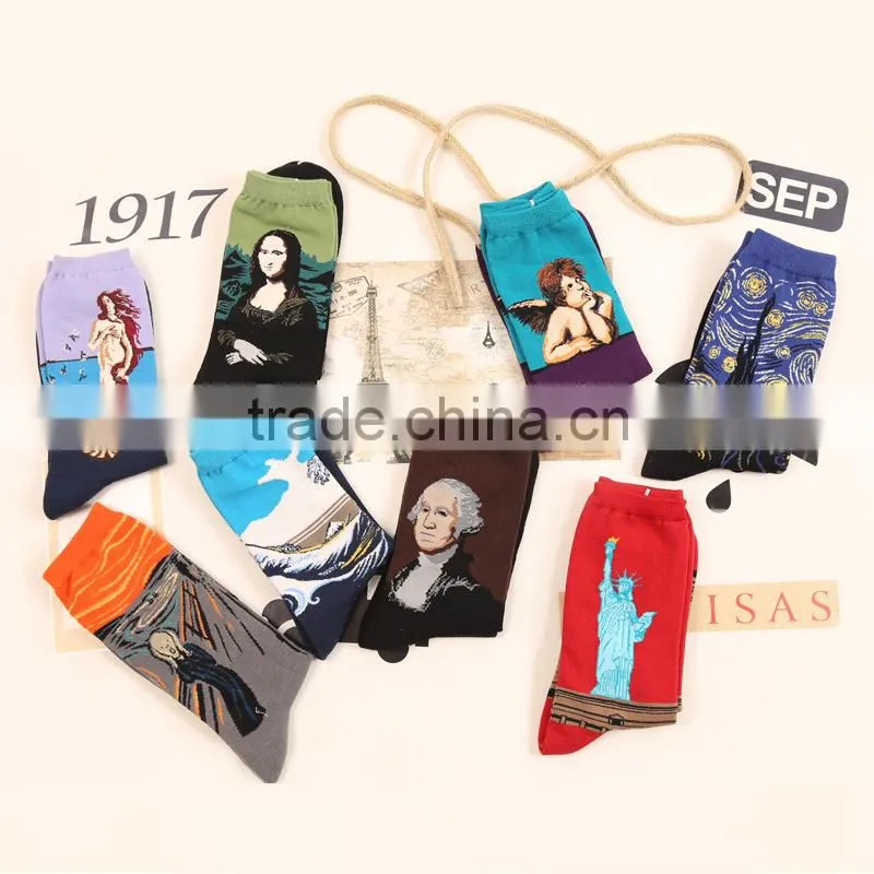 Retro art paintings male and female tube socks personality cotton socks factory wholesale
