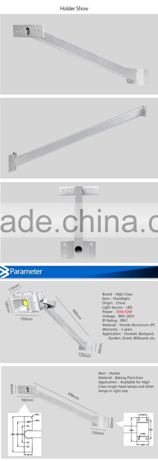 Outdoor IP67 Waterproof 30W 50W LED Flood Light With Pole Holder for Outwall Backyard Garden Street Passage Square Lighting