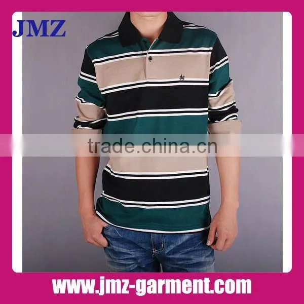 Long sleeve mens stripe polo shirts OEM
