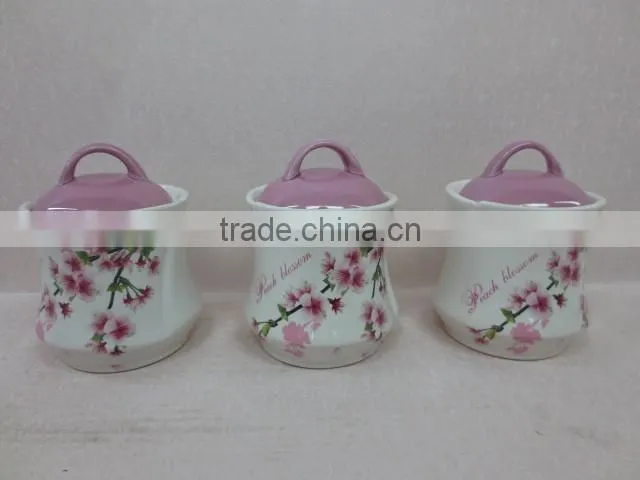 Three pcs of Colorful ceramic tea coffee cookie sugar canister set