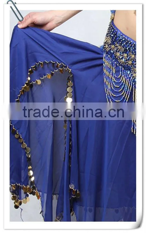 Wholesale discount blue gold coins belly dance skirt (QZ001)