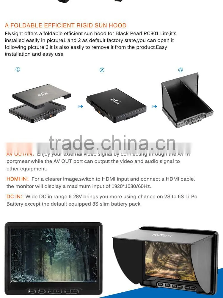 FPV 5.8G HD 1280*800p 7" Monitor Receiver Built-in Battery