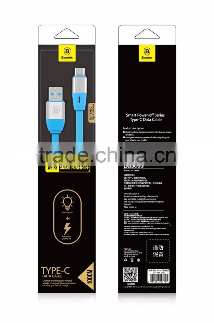 Baseus Original Auto-disconnect Type C Data Cable 2.1A USB Cable Intelligent Control Chip Charging LED Type C Phone Cable Line