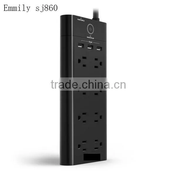 Power Strip 8-Outlet 1875W 15A Surge Protector with 3-USB Smart Output 6ft Cord (Black)
