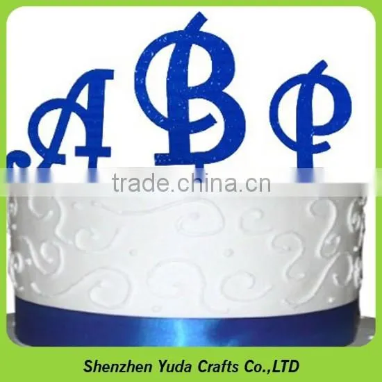 Glitter blue English letter A B C cupcake toppers acrylic monogram cake topper
