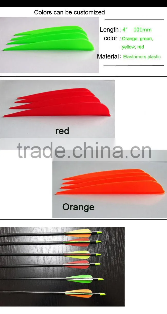 Colorful Plastic Arrow Feathers Fit on Aluminium, Carbon, Fiberglass Arrow Shafts