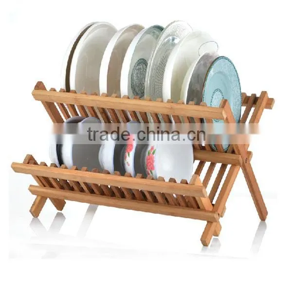 Bamboo Scissor Style Folding Dish Rack /Flatware Holder Set.