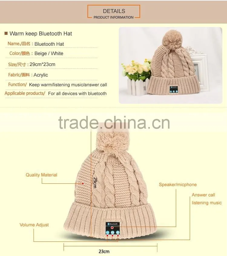 Bluetooth music Hat,Winter warm keep Knitted Cap with Wireless Stereo Headphone answer call