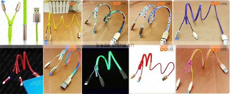 New premium colorful zipper usb cable 2 in 1 usb phone charger cable for samsung galaxy s7