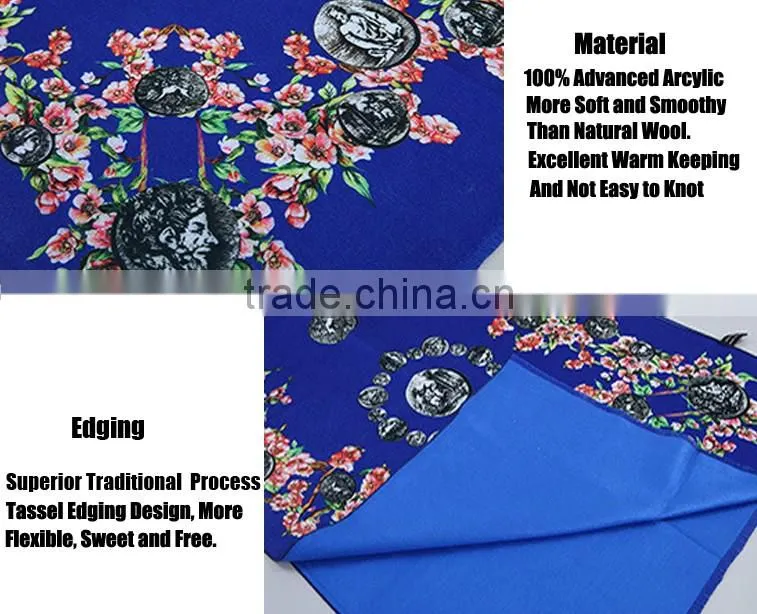 2016 New Design 100% Arcylic Women Ladies Winter Scarf Shawls Wrap Printed Coins and Floral Pattern Tassel