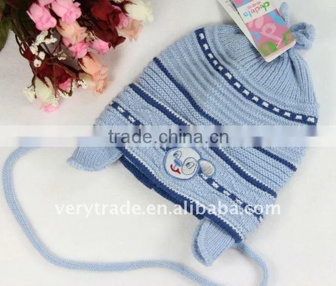 Multi Stripe Beanie with Pom-pom Top, Made of Acrylic, Available in Various Colors