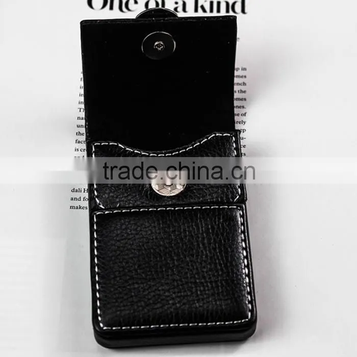 Vertical Black PU leather credit card holder with magnetic button closure and embossing LOGO