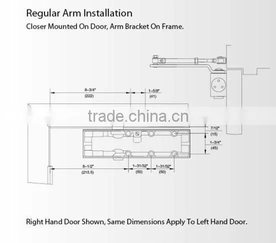 Surface mounted hydraulic door closer with 25-85kg door weight door closer