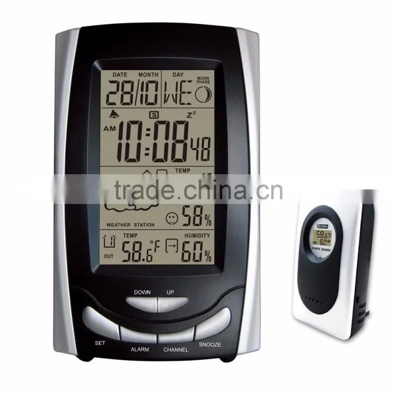 radio controlled weather station clock,RF Wireless RCC Weather Station Clock Thermometer with 3 Remote Sensors