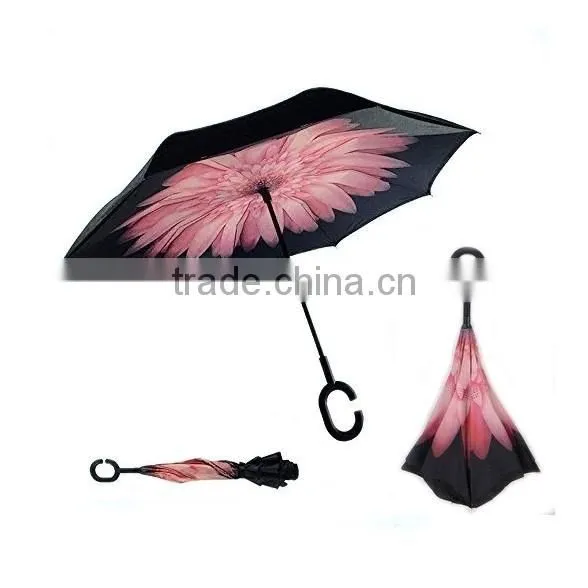 Double Layer C Shape Handle Windproof Inverted Umbrella