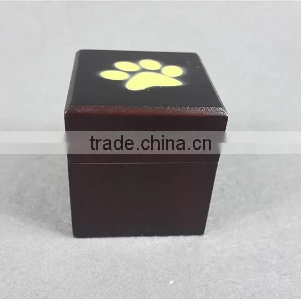 Mini size Pine wood Cremation wood pet urn with paw print