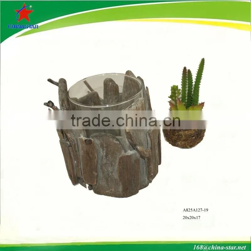 wood tealight holder with glass