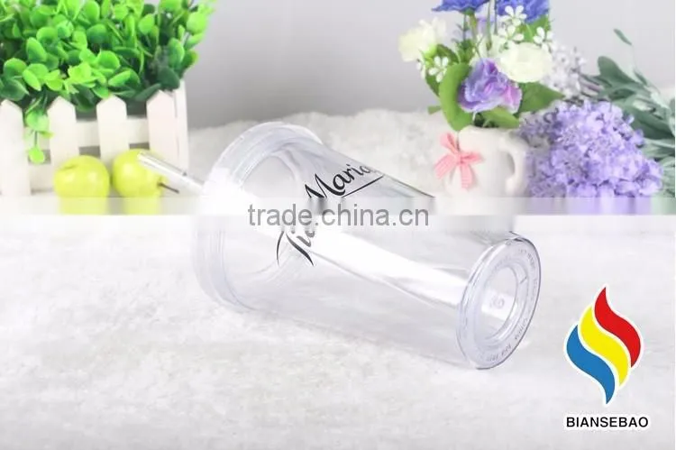 clear double wall 16oz plastic water tumbler with straw