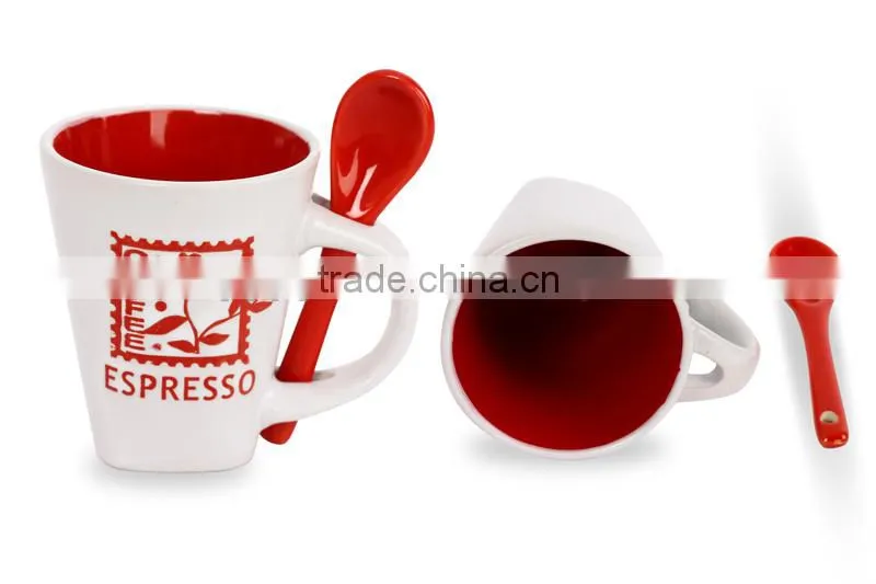 ceramic colorful round shape coffee mug with spoon