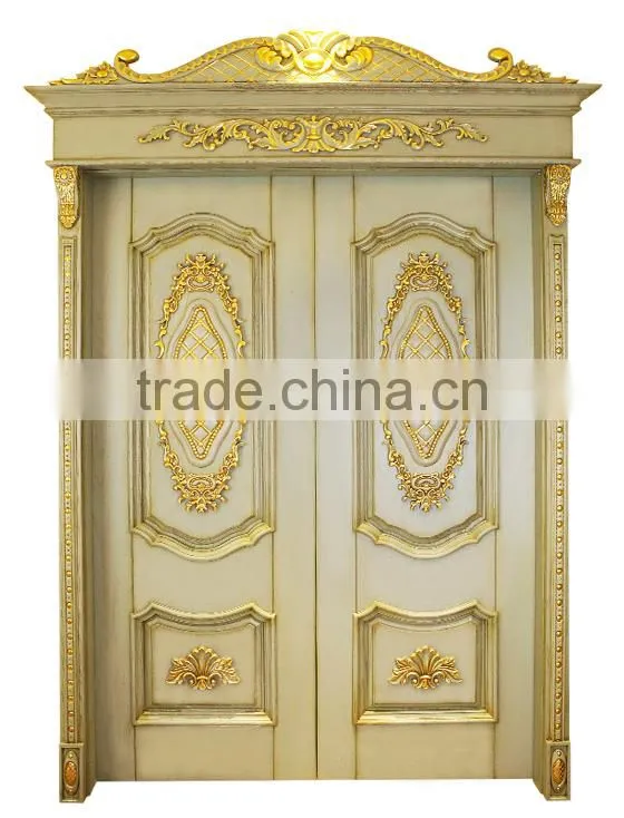 Luxurious Imperial Gold and White Solid Wood Artistic Carving Swing Single Door BF12-05234a