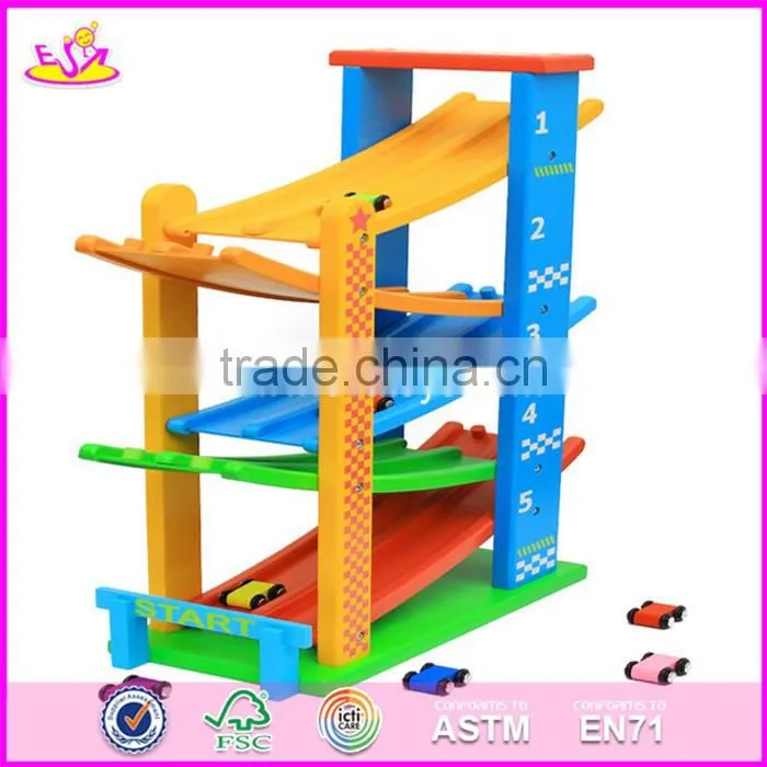 2017 new design 3 levels kids cartoon wooden toy race track W04E051