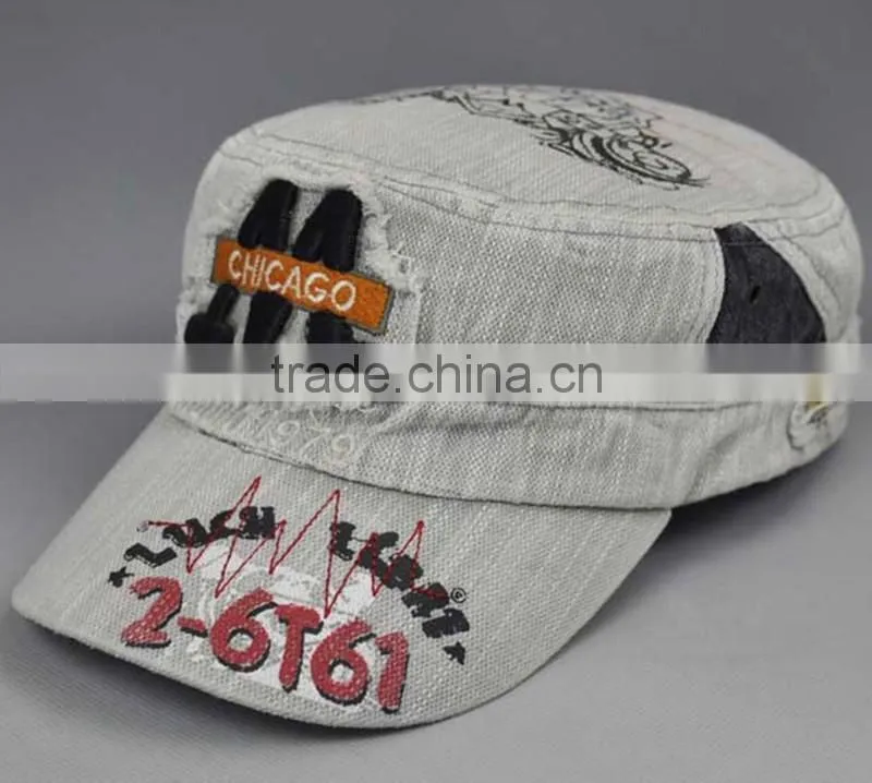 Sublimation Military Hats Caps With Embroidery Patch Distressed Denim Caps