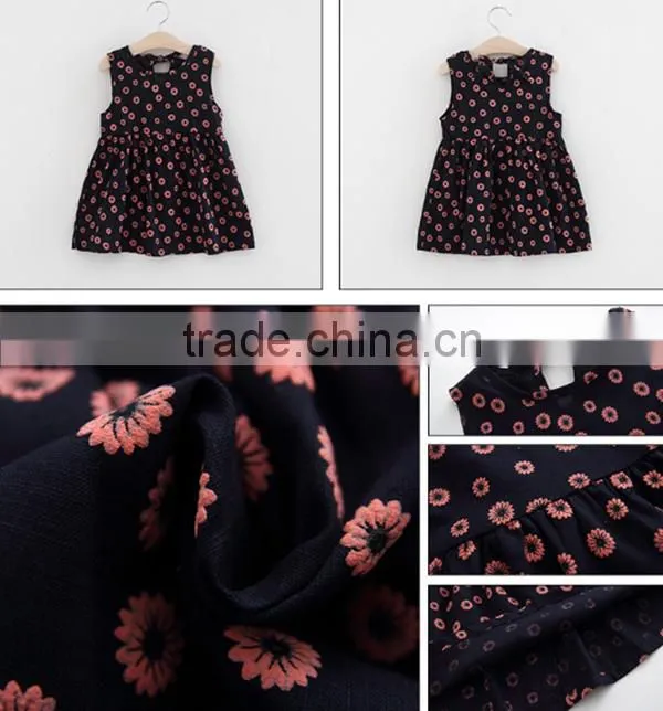 Fashion Girls Linen Kids Sleeveless Lace Boutique Dress
