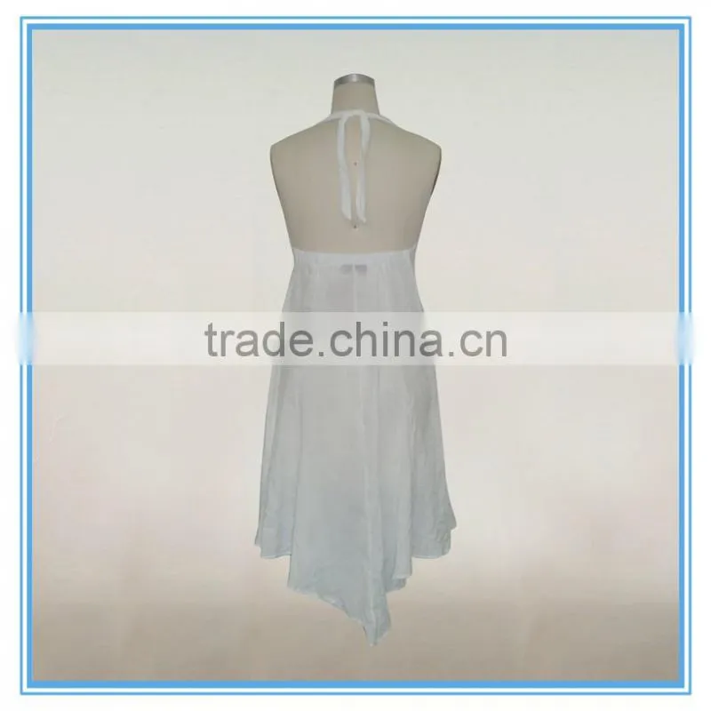 Women White Asymmetrical Dress Designer Halter Neck One Piece Backless Dress