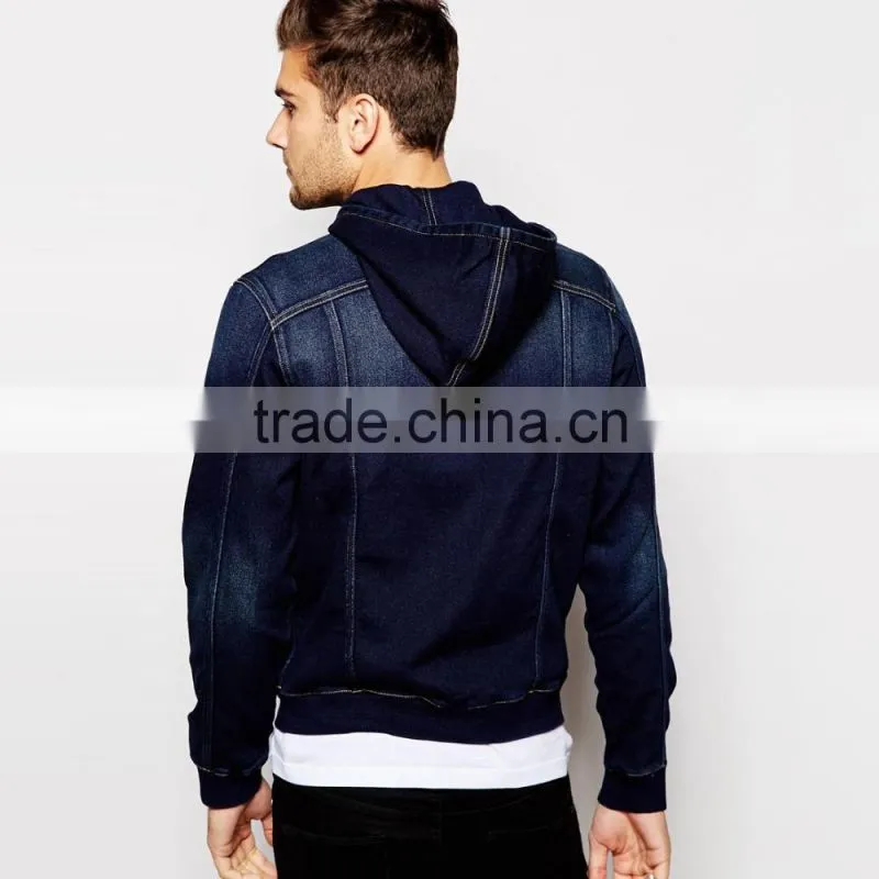 2016 new fashion denim hoody jacket for men customized design